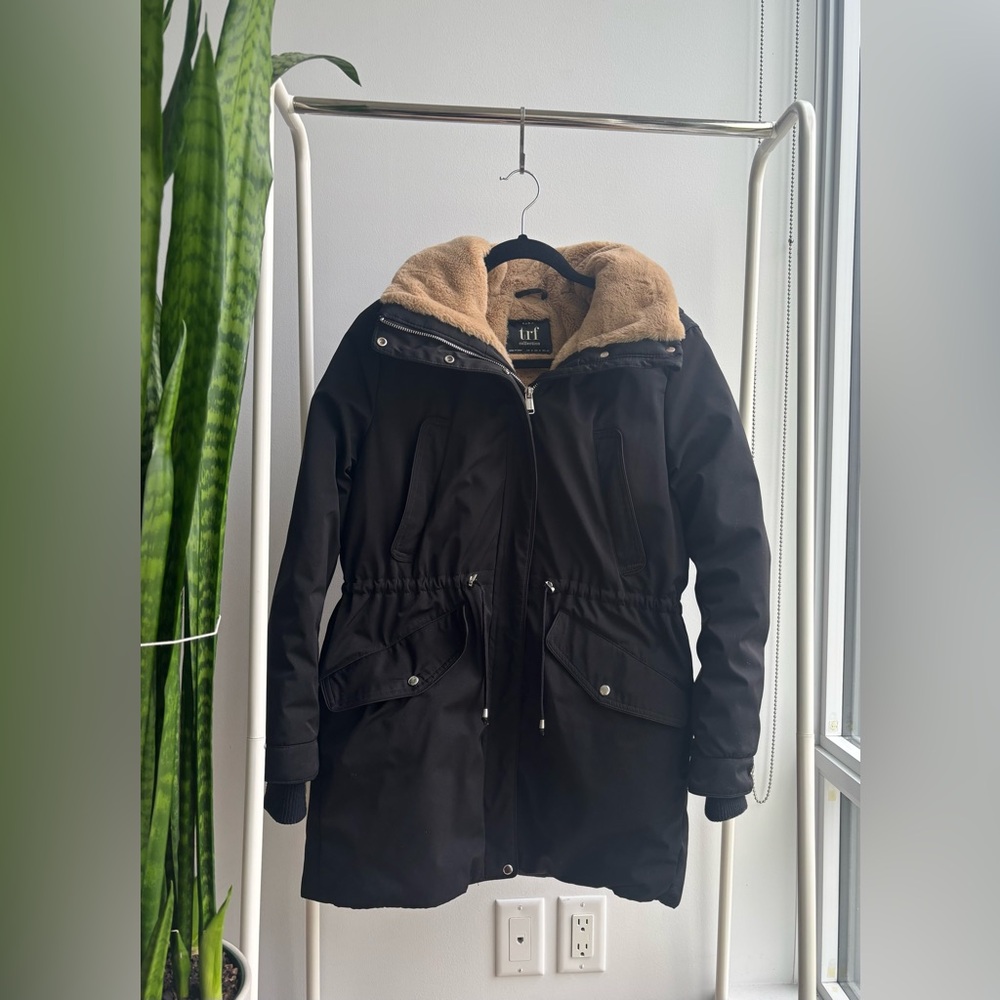 ZARA | TRF Black Hooded Fur-lined Water-Resistant Down Jacket